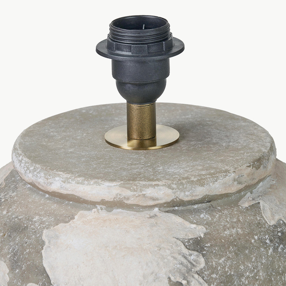 Lulia Antique Finish Stoneware Urn Table Lamp Base with Edward 45cm Natural Linen Cylinder Lampshade