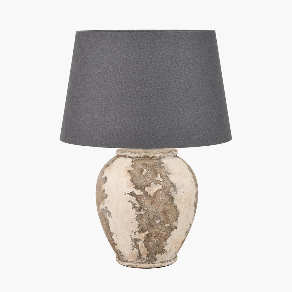 Lulia Antique Finish Stoneware Urn Table Lamp Base with Lys 45cm Steel Grey Self Lined Linen Tapered Lampshade