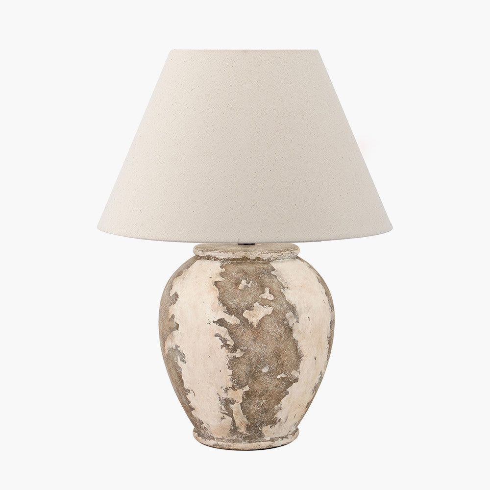 Lulia Antique Finish Stoneware Urn Table Lamp Base with Seychelles 50cm Cream Slubby Cotton Empire Lampshade