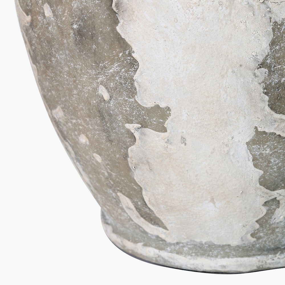 Lulia Antique Finish Stoneware Urn Table Lamp Base with Seychelles 50cm Cream Slubby Cotton Empire Lampshade