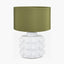 Serenity White Bobbled Ceramic Large Table Lamp Base with Harry 40cm Sage Cotton Mix Cylinder Lampshade