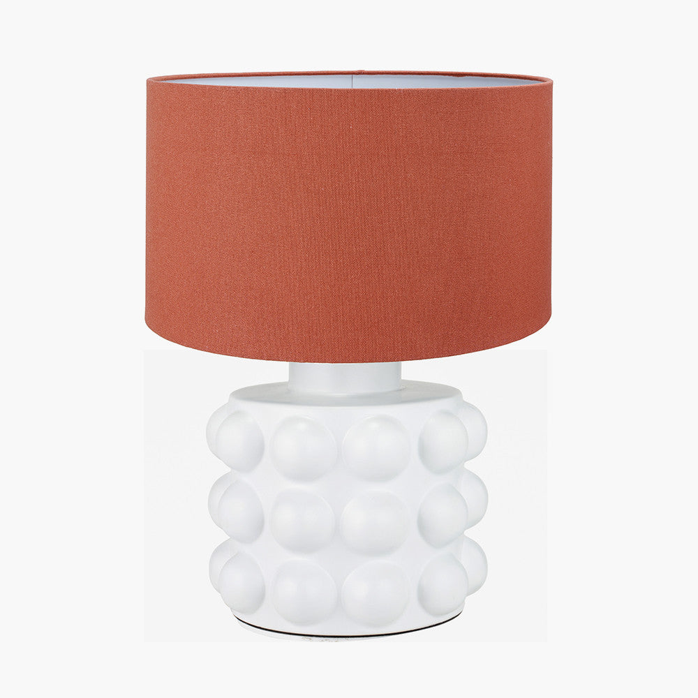 Serenity White Bobbled Ceramic Large Table Lamp Base with Henry 40cm Tobacco Handloom Cylinder Lampshade
