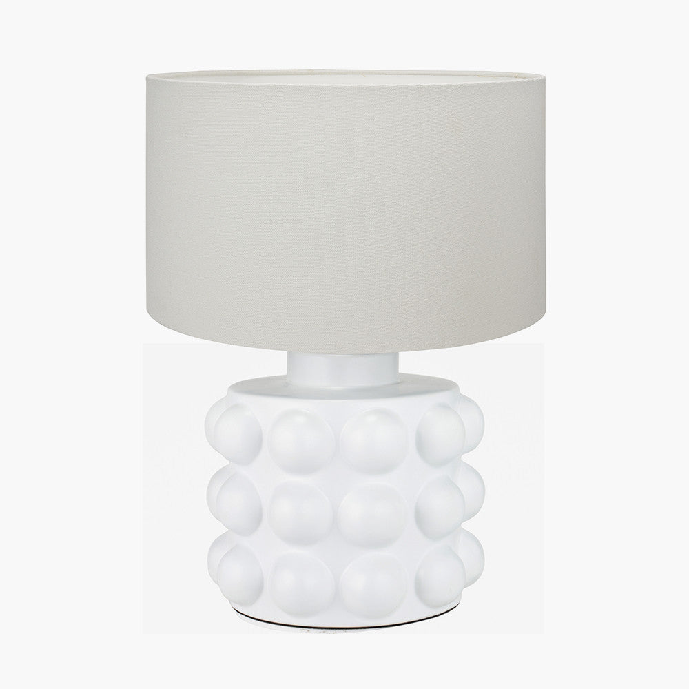 Serenity White Bobbled Ceramic Large Table Lamp Base with Henry 45cm White Handloom Cylinder Lampshade