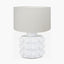 Serenity White Bobbled Ceramic Large Table Lamp Base with Henry 45cm White Handloom Cylinder Lampshade