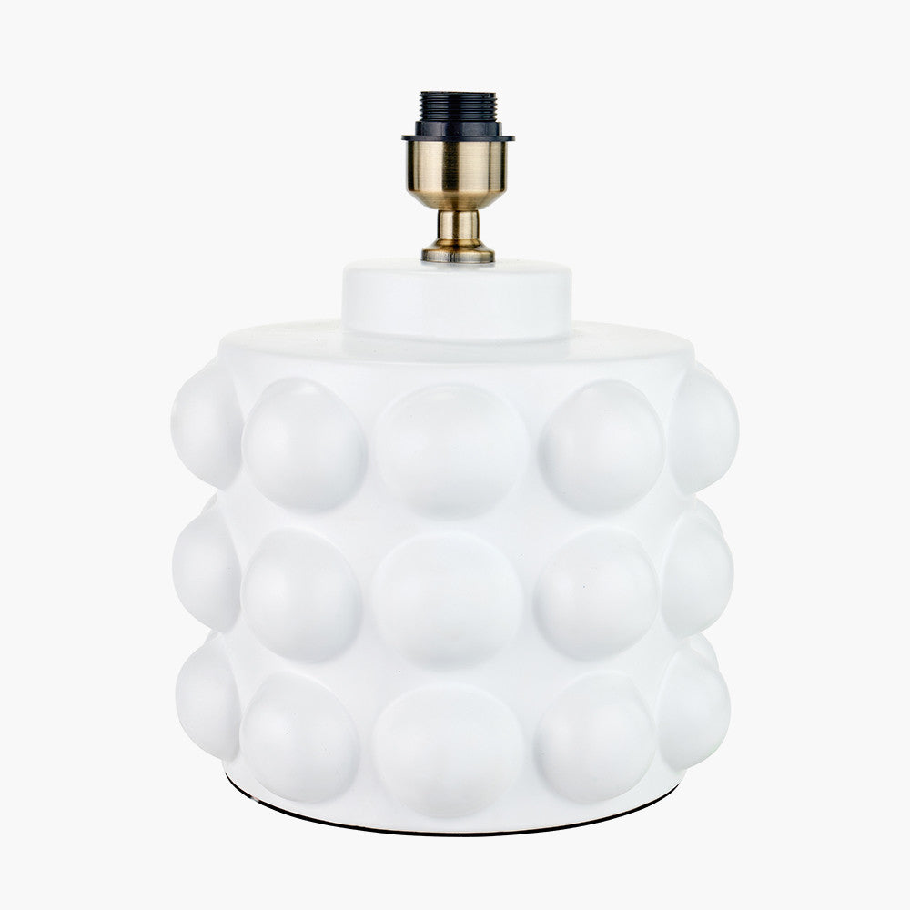 Serenity White Bobbled Ceramic Large Table Lamp Base with Henry 45cm White Handloom Cylinder Lampshade
