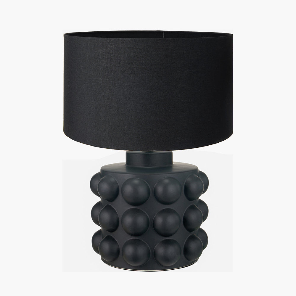 Serenity Black Bobbled Ceramic Large Table Lamp Base with Harry 40cm Black Cotton Mix Cylinder Lampshade