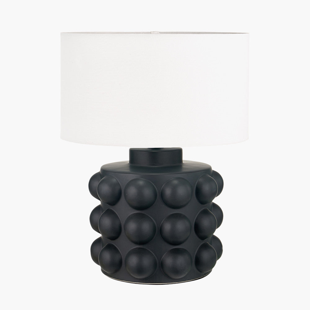 Serenity Black Bobbled Ceramic Large Table Lamp Base with Harry 40cm Ivory Cotton Mix Cylinder Lampshade
