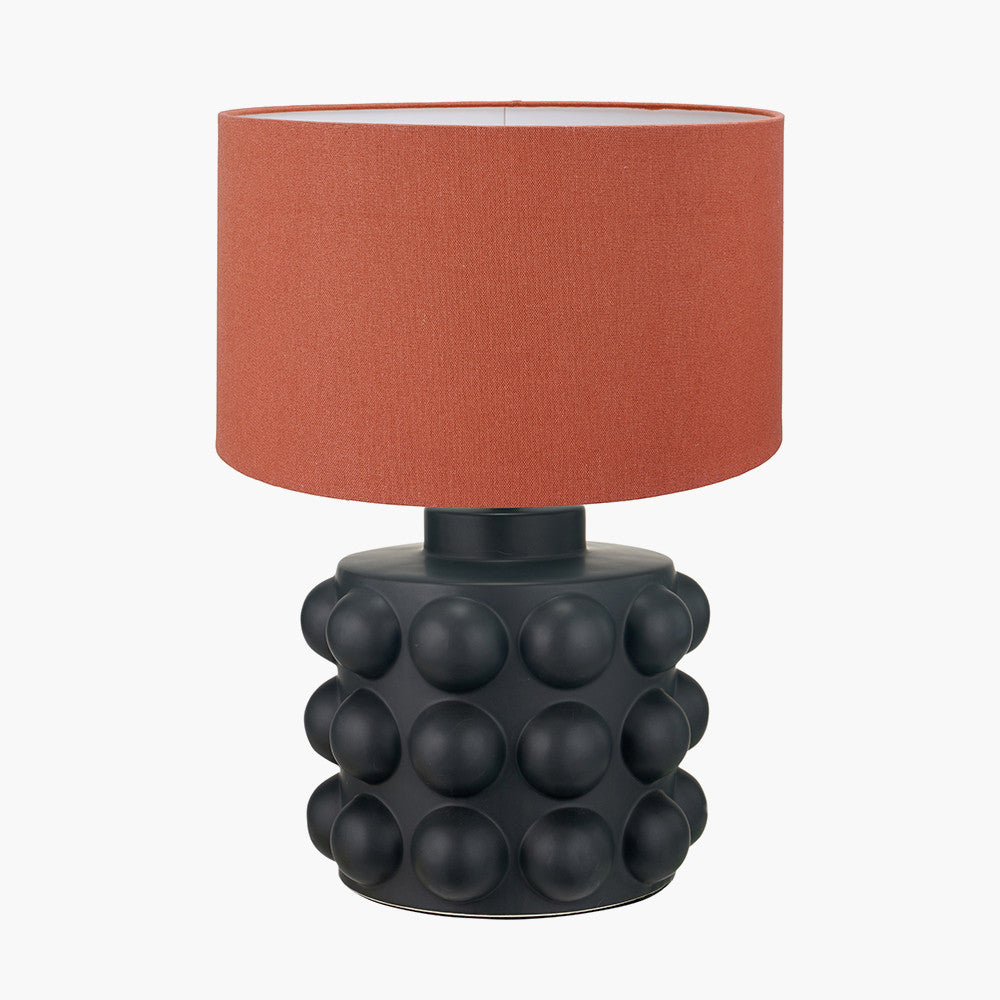 Serenity Black Bobbled Ceramic Large Table Lamp Base with Henry 40cm Tobacco Handloom Cylinder Lampshade