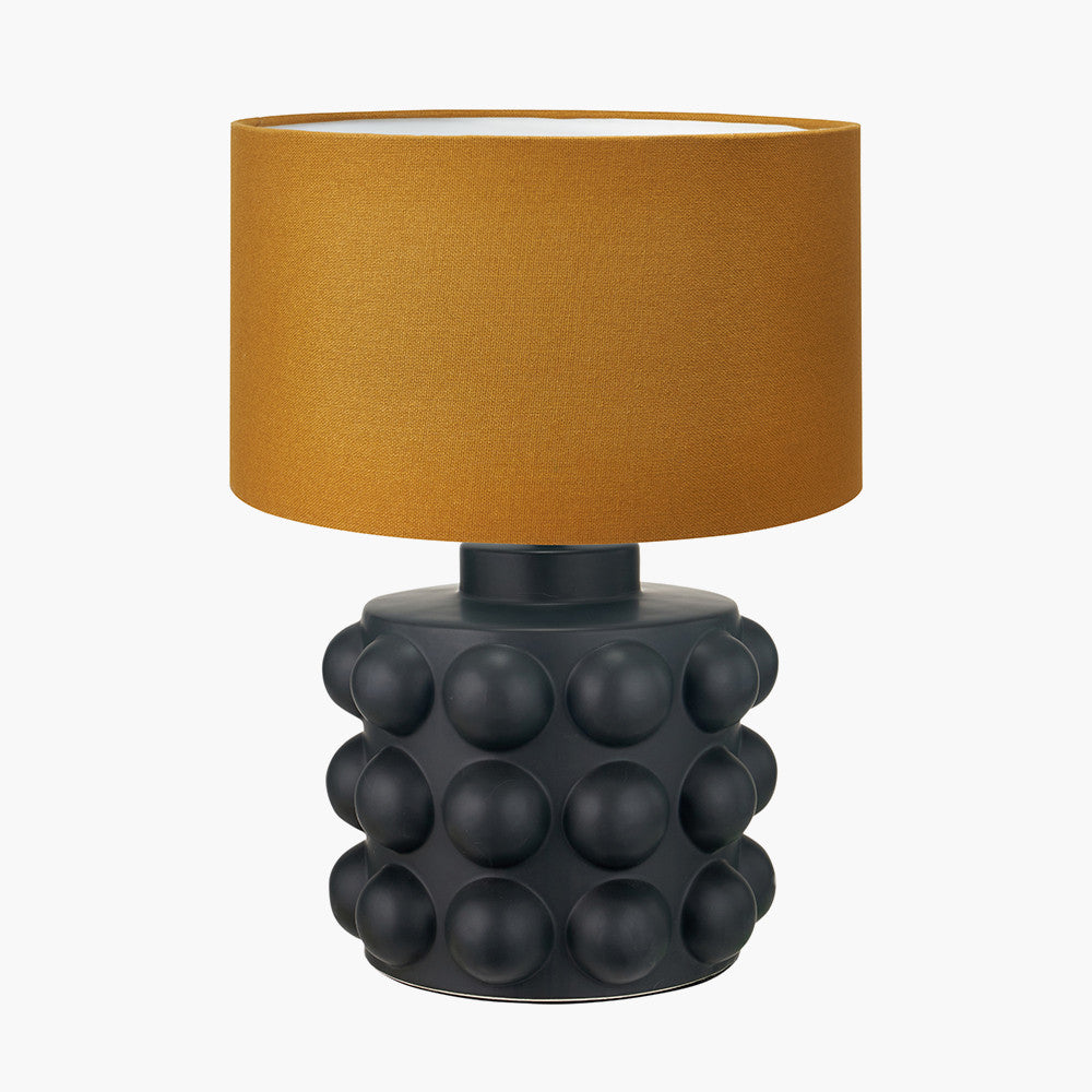 Serenity Black Bobbled Ceramic Large Table Lamp Base with Henry 45cm Mustard Handloom Cylinder Lampshade