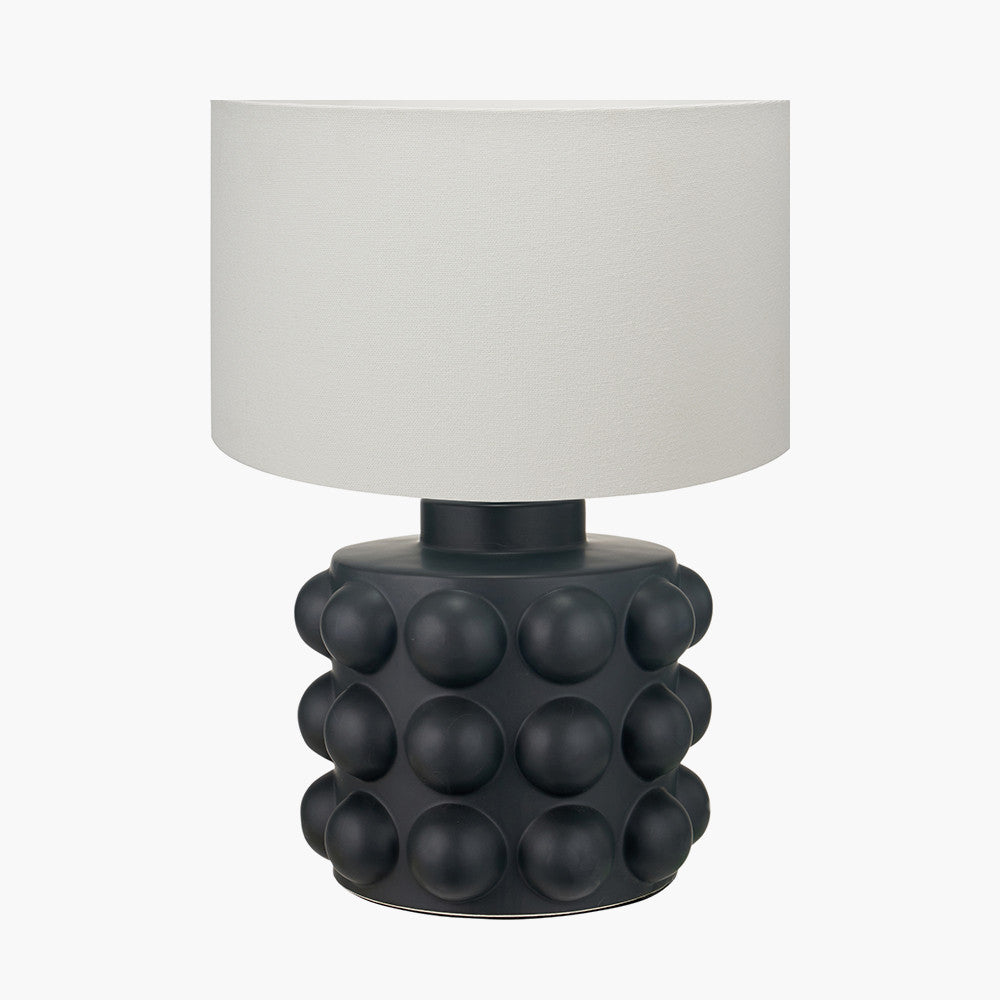 Serenity Black Bobbled Ceramic Large Table Lamp Base with Henry 45cm White Handloom Cylinder Lampshade