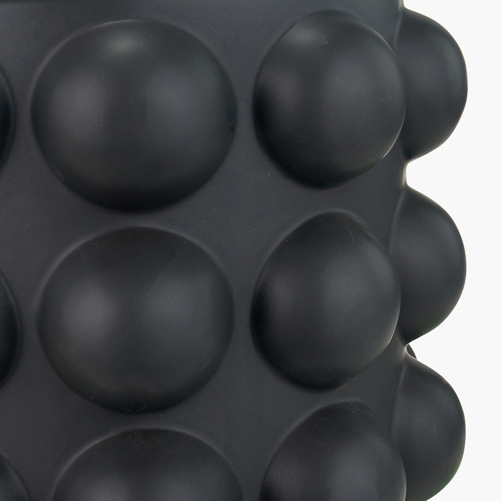 Serenity Black Bobbled Ceramic Large Table Lamp Base with Henry 45cm White Handloom Cylinder Lampshade