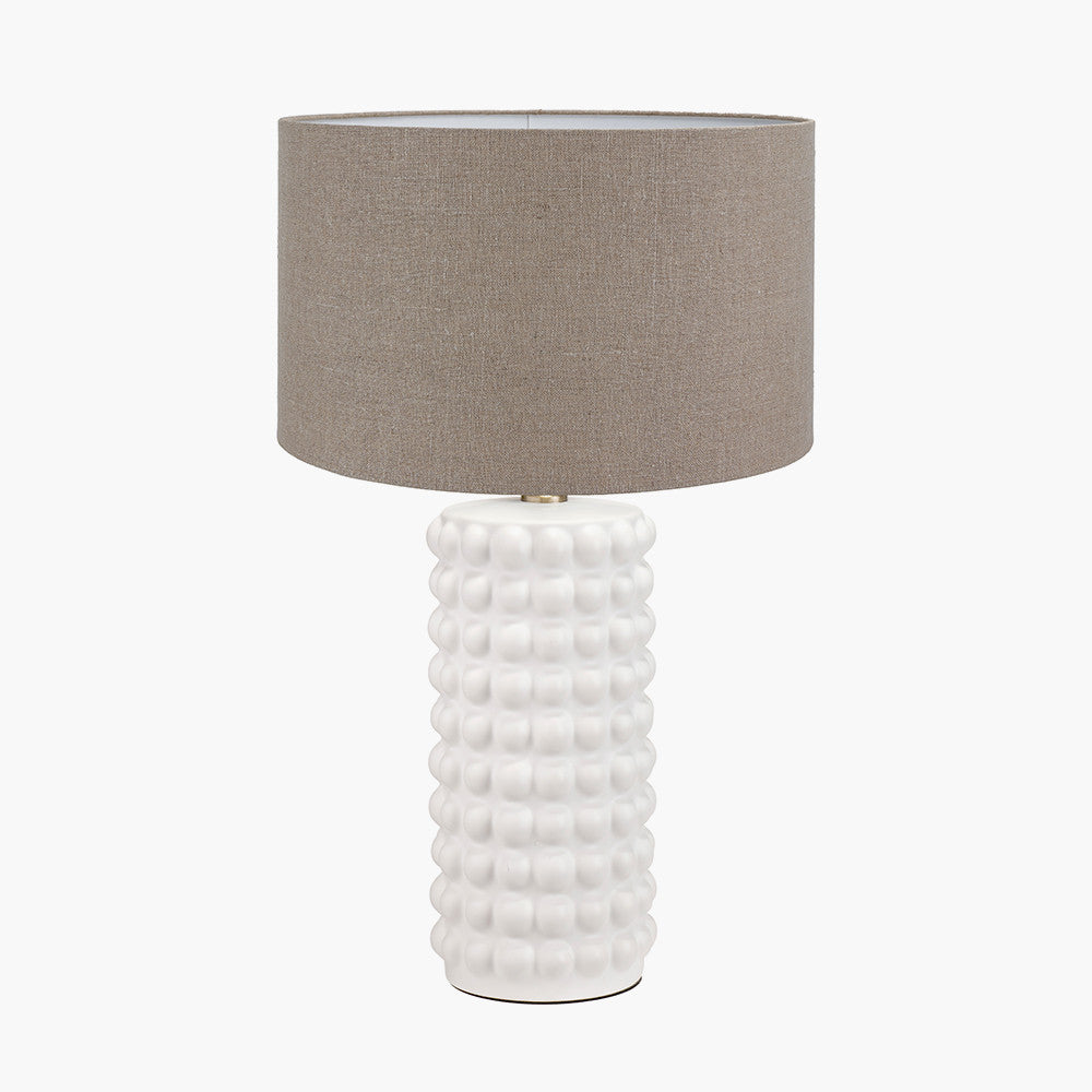 Sohan White Bobbled Ceramic Tall Table Lamp Base with Edward 40cm Natural Linen Cylinder Lampshade