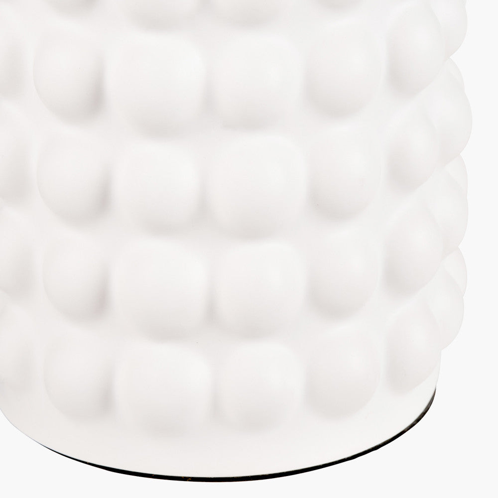 Sohan White Bobbled Ceramic Tall Table Lamp Base with Bloom 40cm White Handloom Scalloped Cylinder Lampshade