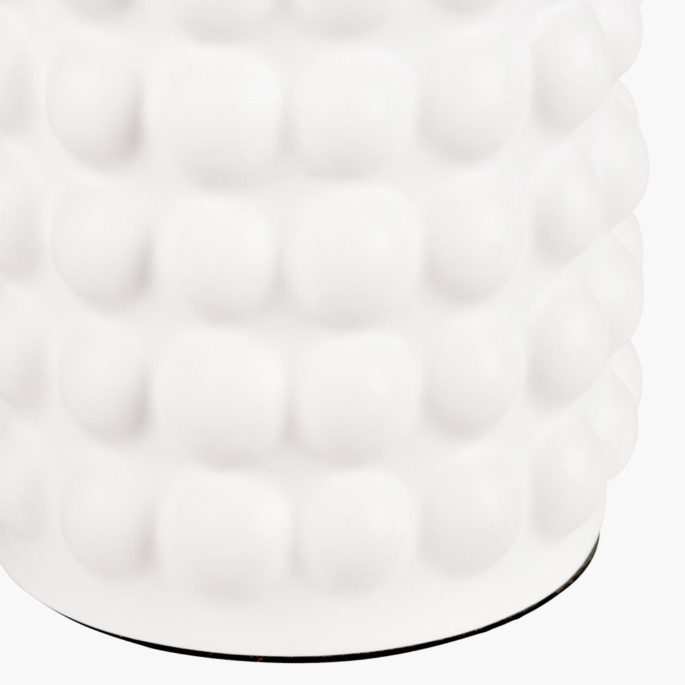 Sohan White Bobbled Ceramic Tall Table Lamp Base with Lino 40cm Black Self Lined Linen Cylinder Lampshade