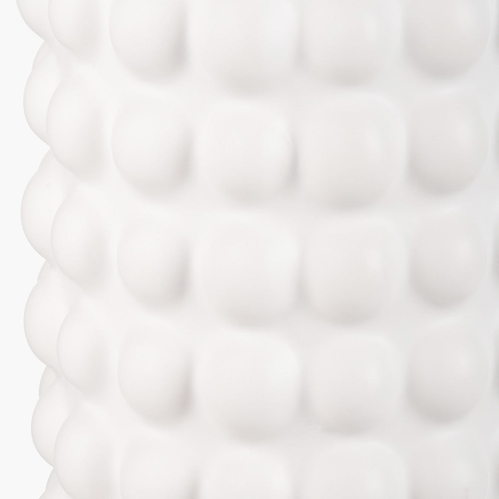 Sohan White Bobbled Ceramic Tall Table Lamp Base with Lino 40cm Black Self Lined Linen Cylinder Lampshade
