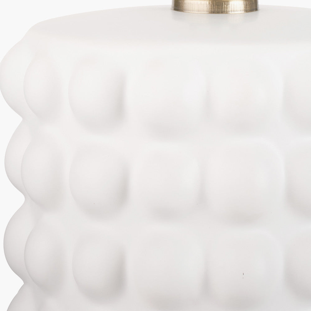 Sohan White Bobbled Ceramic Tall Table Lamp Base with Lino 40cm Black Self Lined Linen Cylinder Lampshade