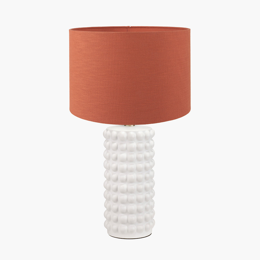 Sohan White Bobbled Ceramic Tall Table Lamp Base with Lino 40cm Cinnamon Self Lined Linen Cylinder Lampshade