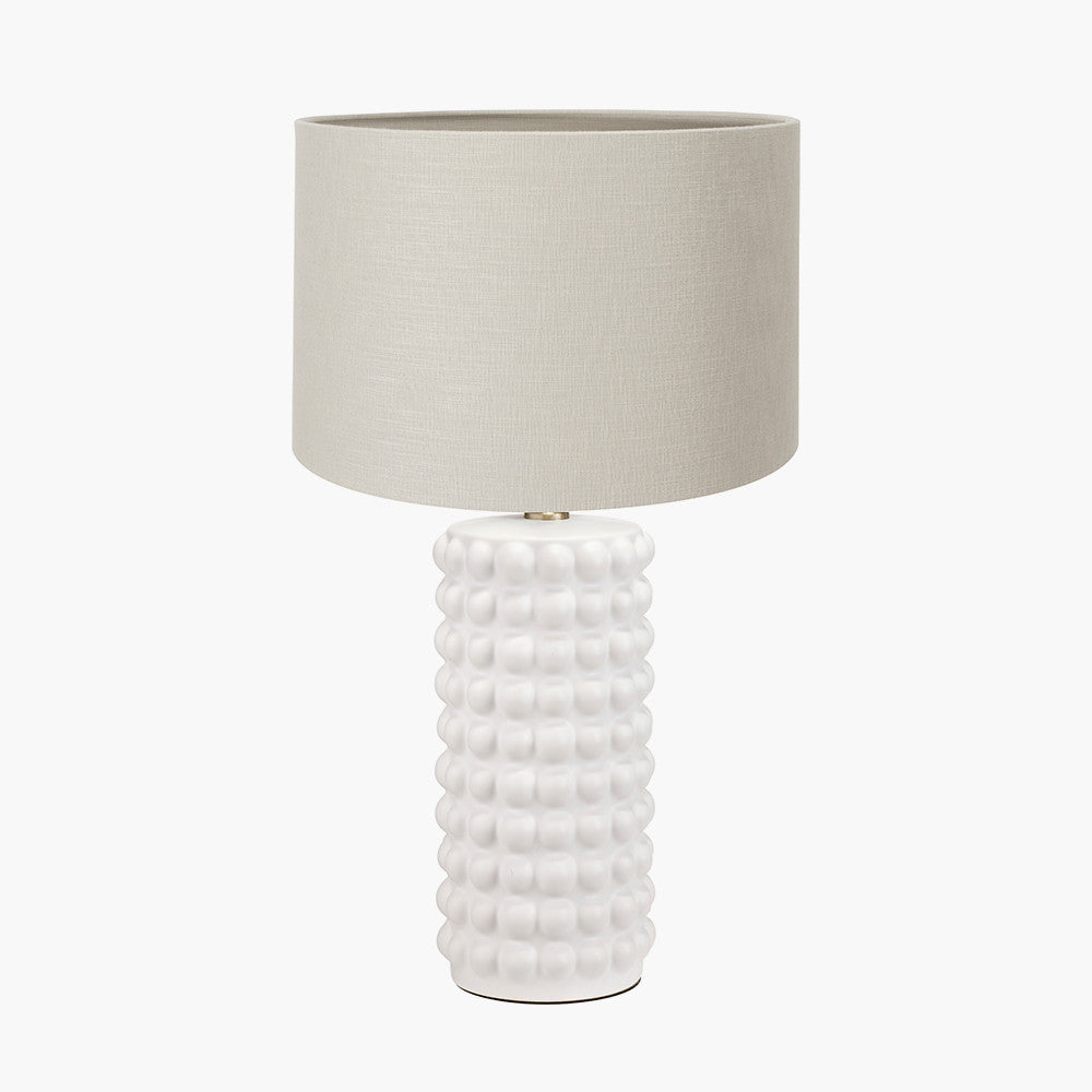 Sohan White Bobbled Ceramic Tall Table Lamp Base with Lino 40cm Grey Self Lined Linen Cylinder Lampshade