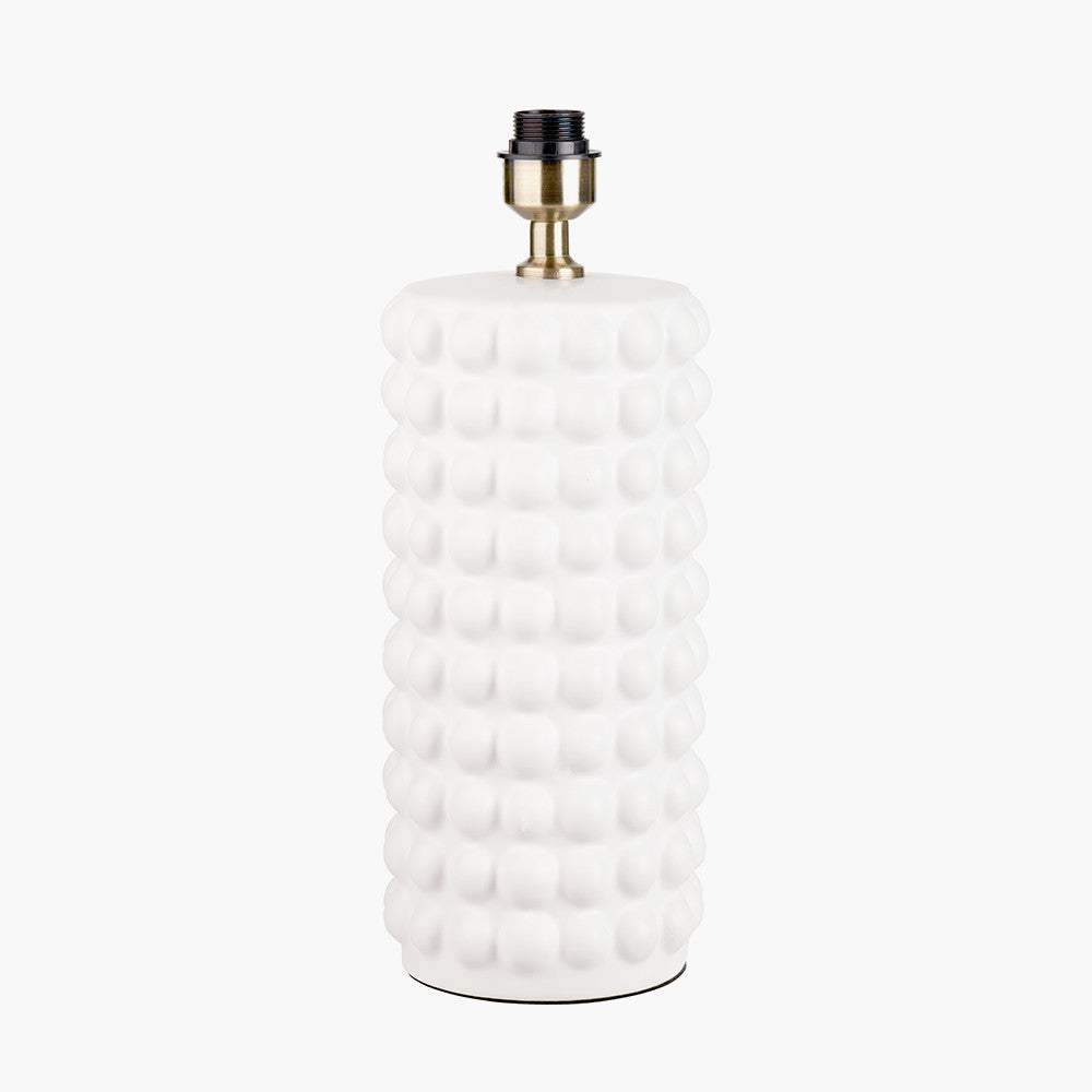 Sohan White Bobbled Ceramic Tall Table Lamp Base with Lino 40cm Grey Self Lined Linen Cylinder Lampshade