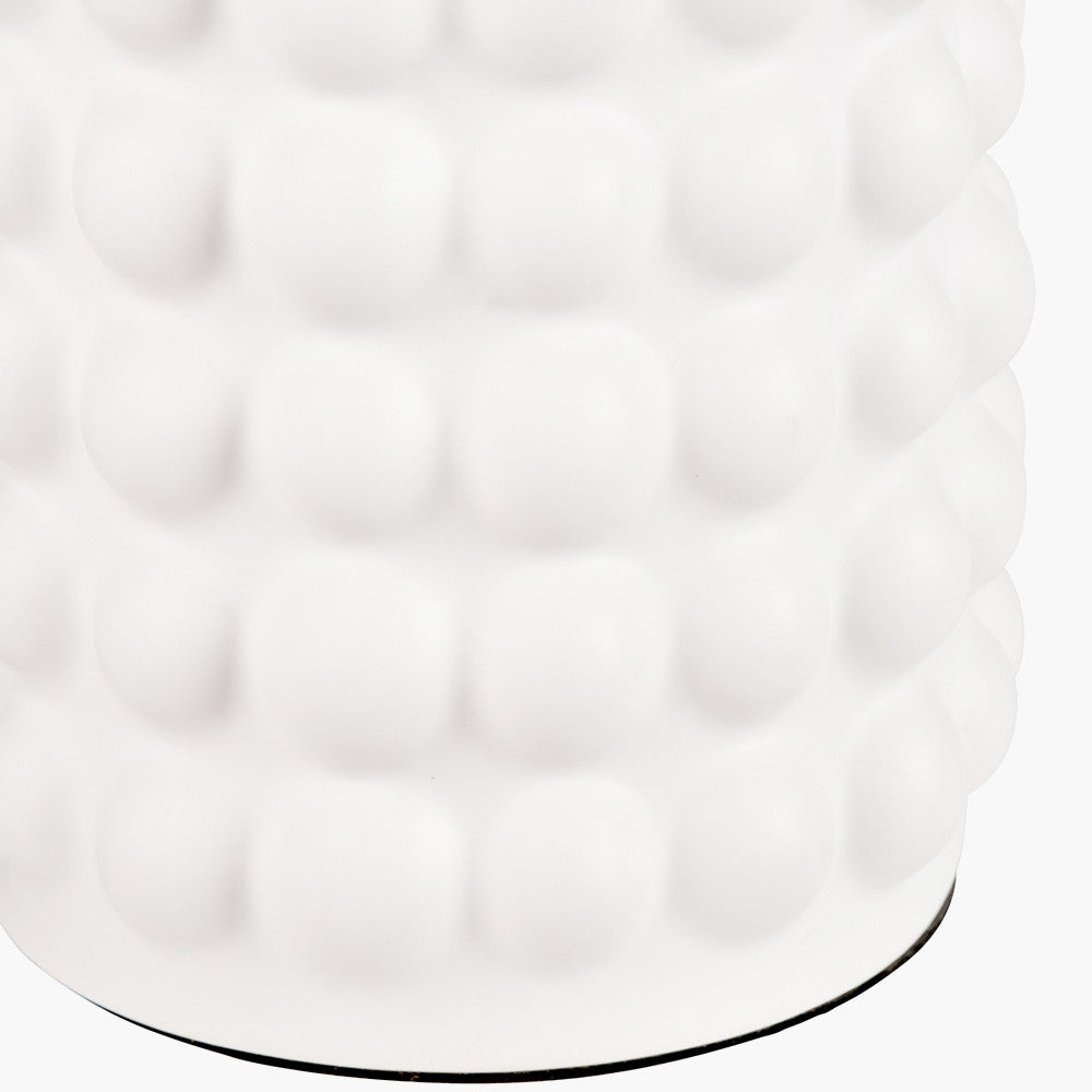 Sohan White Bobbled Ceramic Tall Table Lamp Base with Lino 40cm Grey Self Lined Linen Cylinder Lampshade