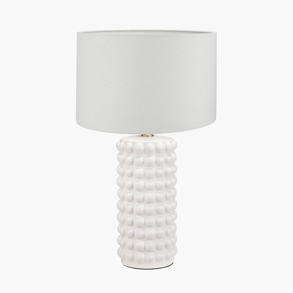 Sohan White Bobbled Ceramic Tall Table Lamp Base with Lino 40cm White Self Lined Linen Cylinder Lampshade