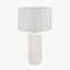 Sohan White Bobbled Ceramic Tall Table Lamp Base with Lino 40cm White Self Lined Linen Cylinder Lampshade