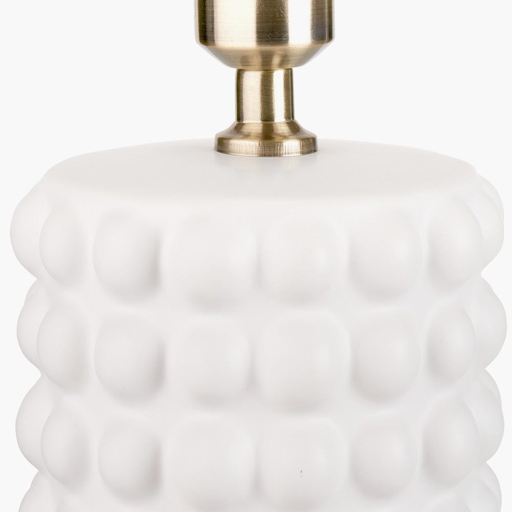 Sohan White Bobbled Ceramic Tall Table Lamp Base with Lino 40cm White Self Lined Linen Cylinder Lampshade