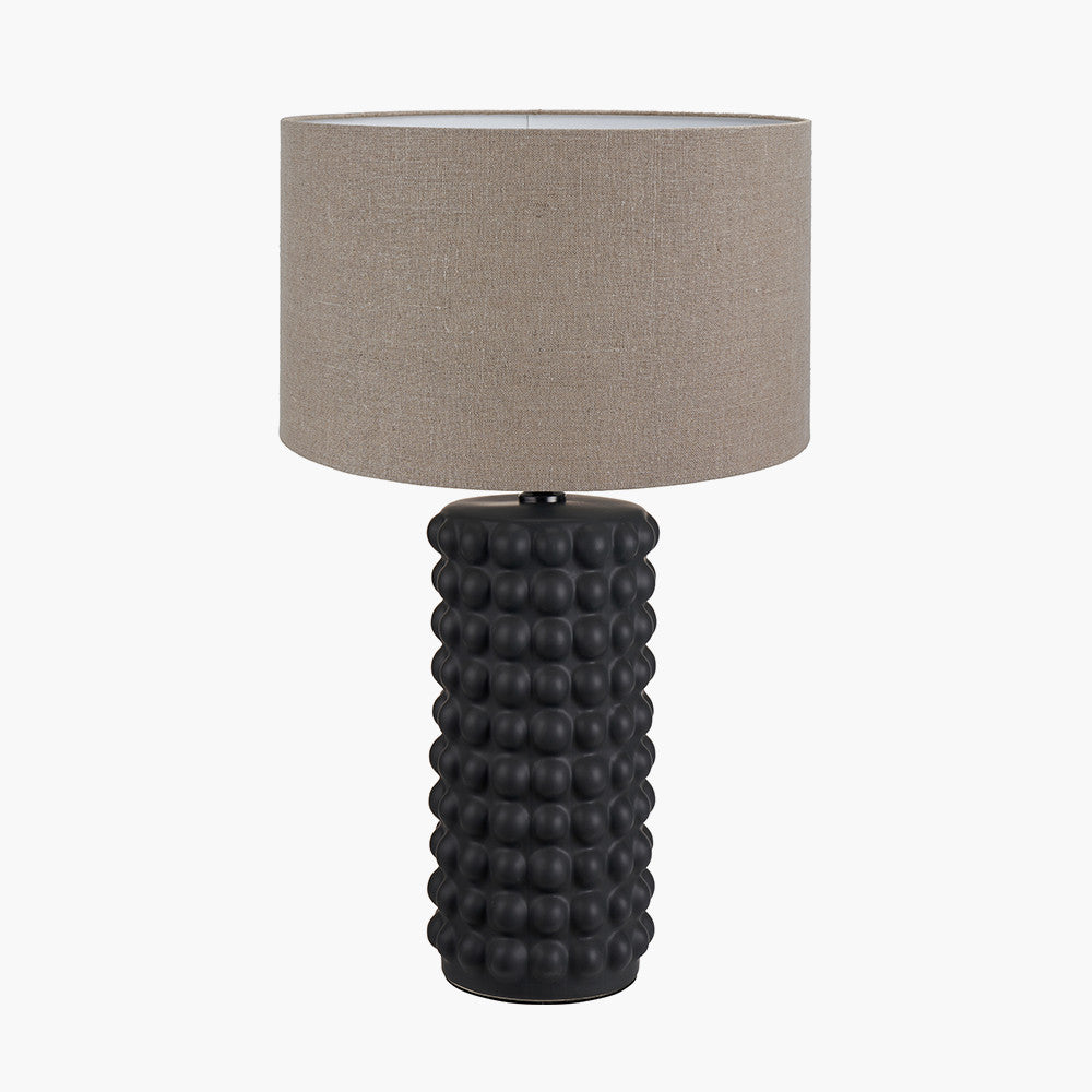 Sohan Black Bobbled Ceramic Tall Table Lamp Base with Edward 40cm Natural Linen Cylinder Lampshade
