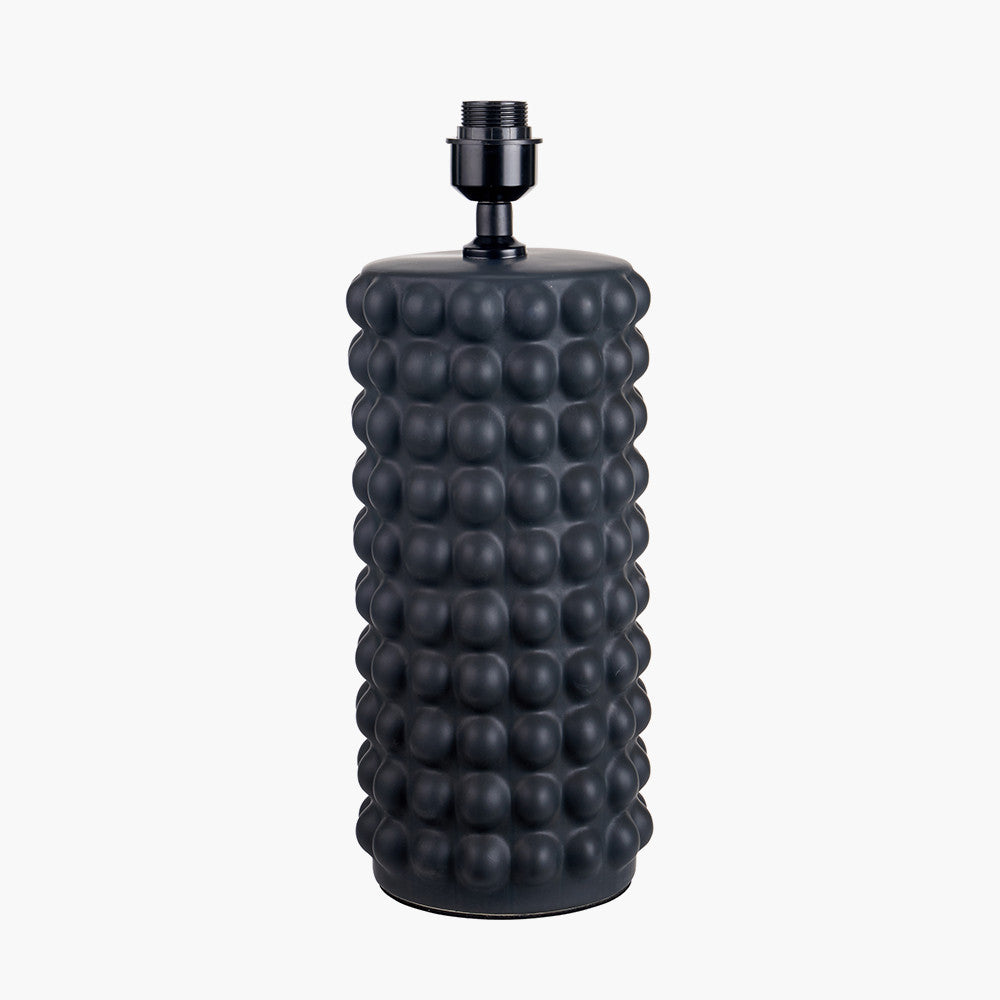 Sohan Black Bobbled Ceramic Tall Table Lamp Base with Edward 40cm Natural Linen Cylinder Lampshade