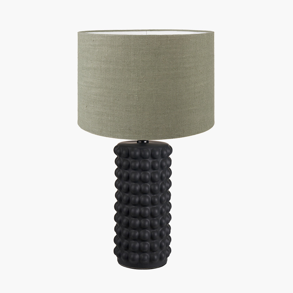 Sohan Black Bobbled Ceramic Tall Table Lamp Base with Edward 40cm Pistachio Green Linen Cylinder Lampshade