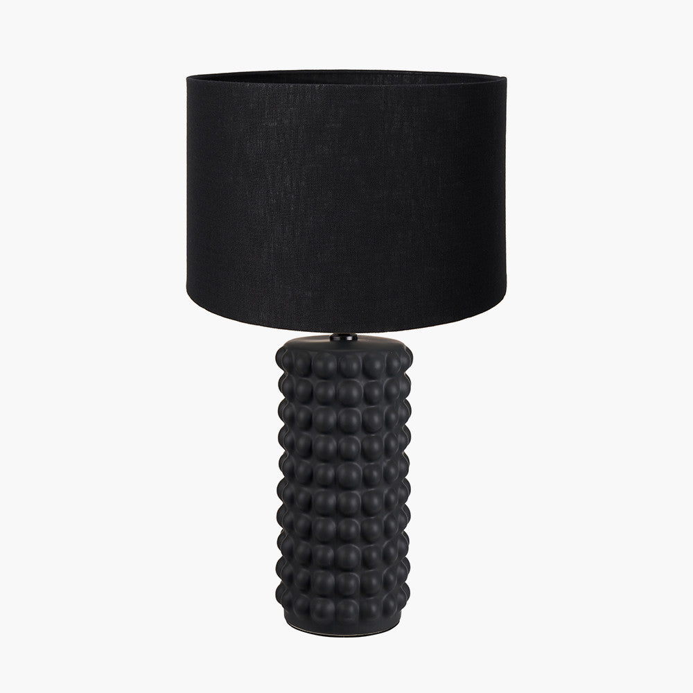 Sohan Black Bobbled Ceramic Tall Table Lamp Base with Lino 40cm Black Self Lined Linen Cylinder Lampshade
