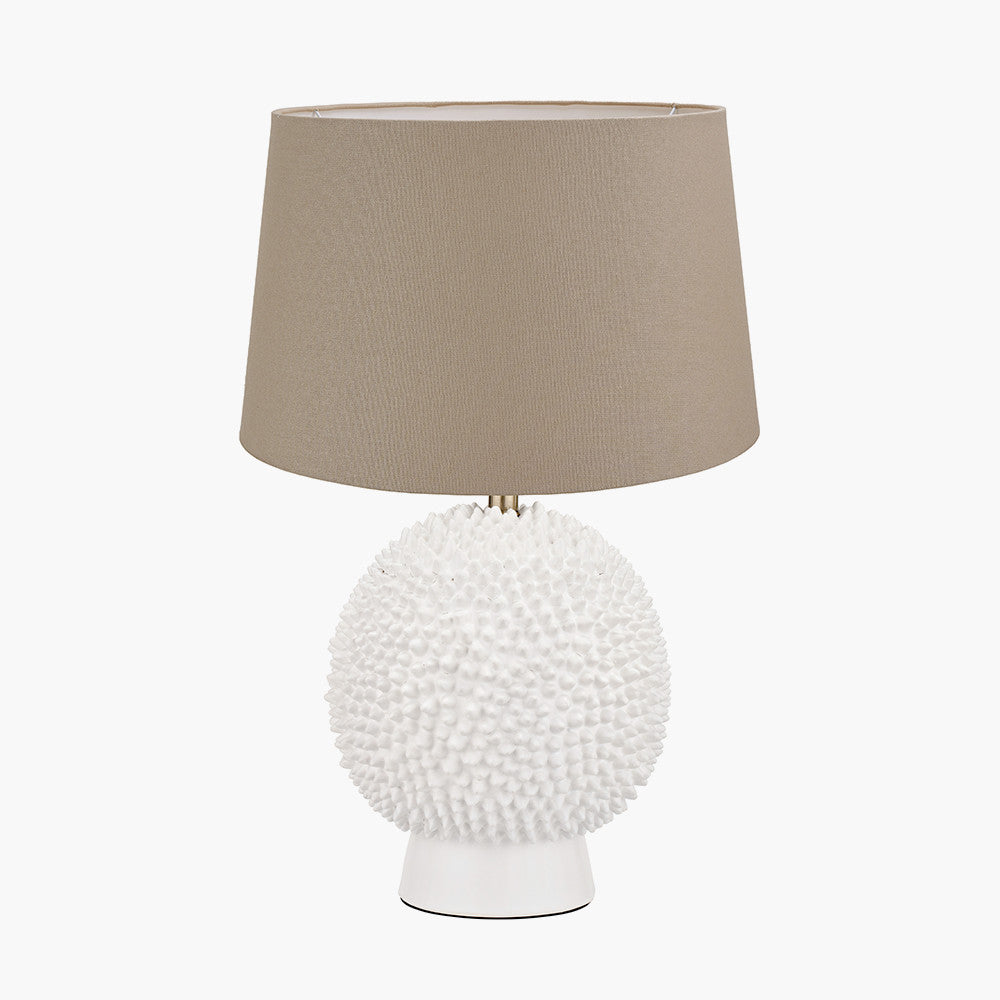 Wrenley Cream Ceramic Sea Urchin Table Lamp Base with Winston 40cm Taupe Handloom Tapered Lampshade