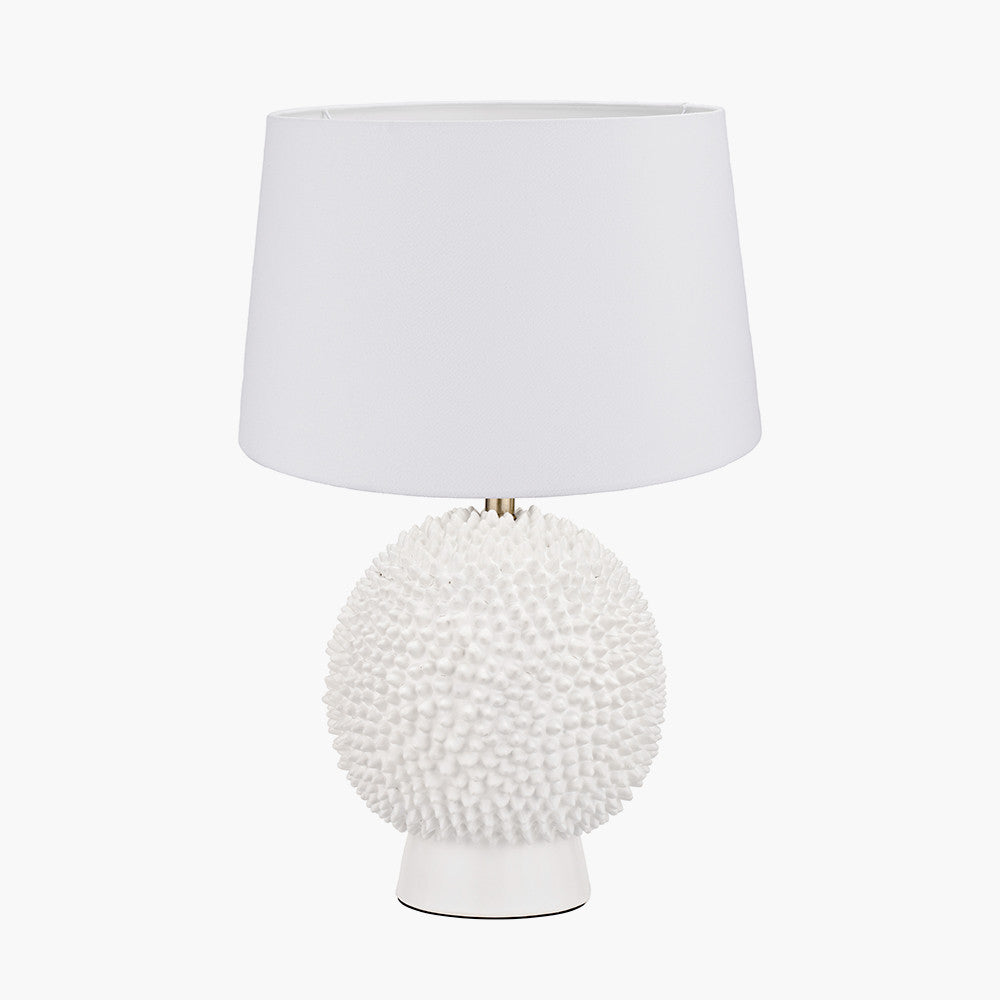 Wrenley Cream Ceramic Sea Urchin Table Lamp Base with Winston 40cm White Handloom Tapered Lampshade