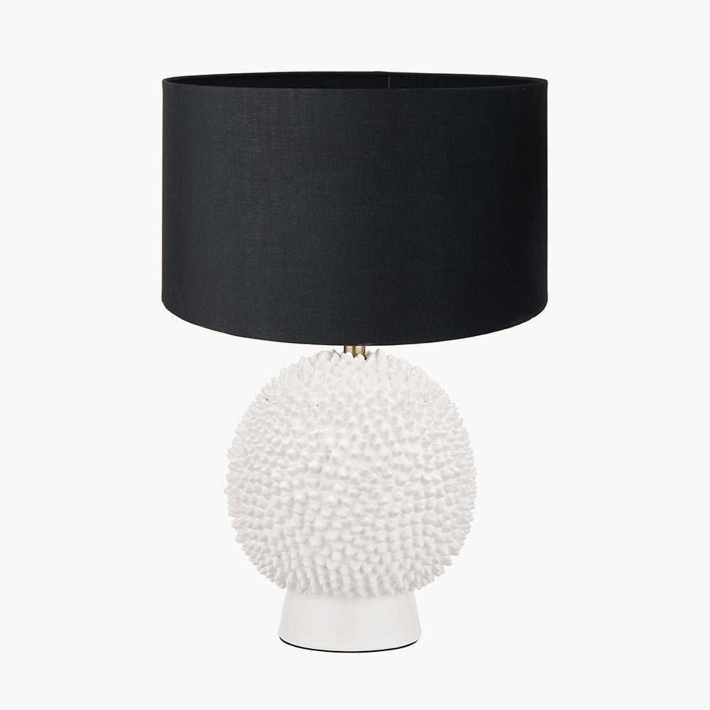 Wrenley Cream Ceramic Sea Urchin Table Lamp Base with Harry 35cm Black Cotton Mix Cylinder Lampshade