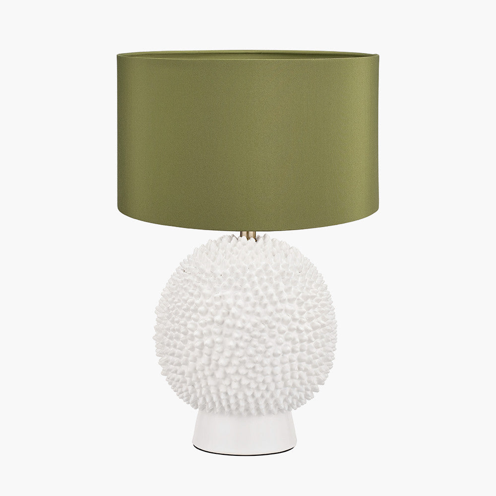 Wrenley Cream Ceramic Sea Urchin Table Lamp Base with Harry 35cm Sage Cotton Mix Cylinder Lampshade