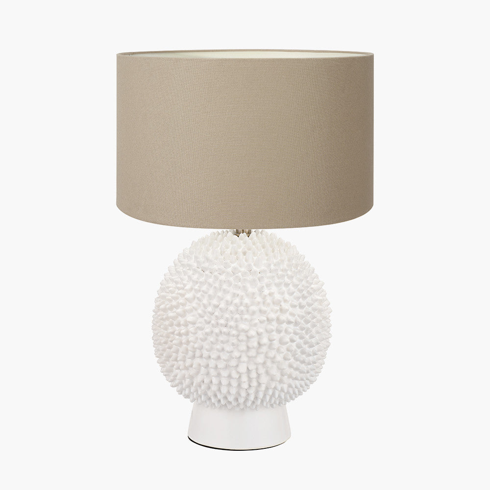 Wrenley Cream Ceramic Sea Urchin Table Lamp Base with Henry 35cm Taupe Handloom Cylinder Lampshade