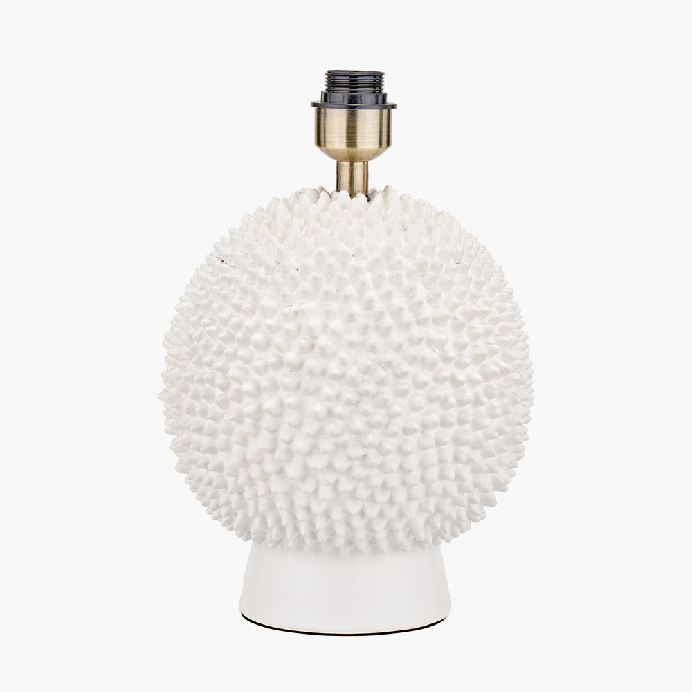 Wrenley Cream Ceramic Sea Urchin Table Lamp Base with Henry 35cm White Handloom Cylinder Lampshade