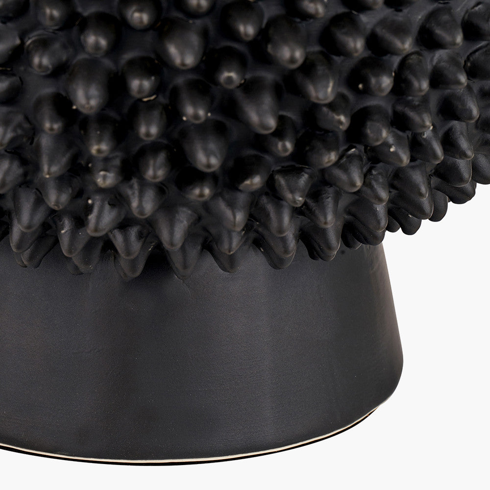 Wrenley Black Ceramic Sea Urchin Table Lamp Base with Winston 40cm Taupe Handloom Tapered Lampshade