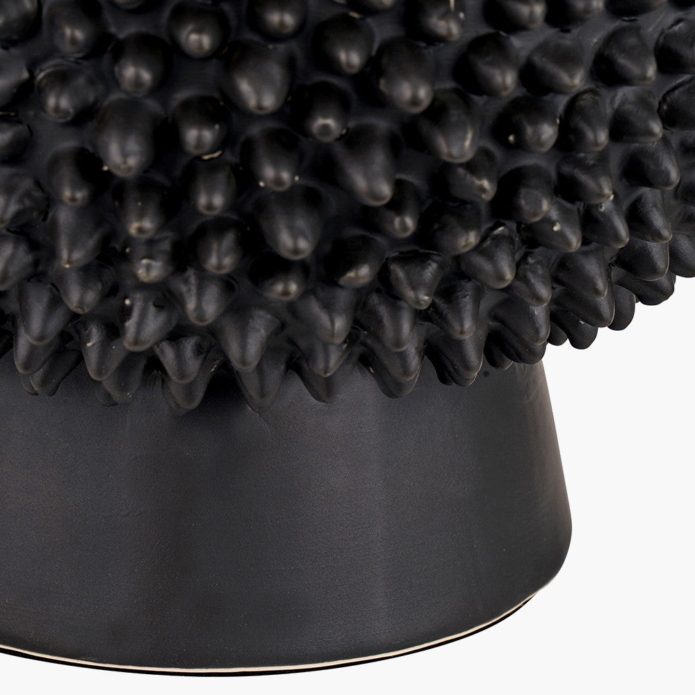 Wrenley Black Ceramic Sea Urchin Table Lamp Base with Winston 40cm White Handloom Tapered Lampshade