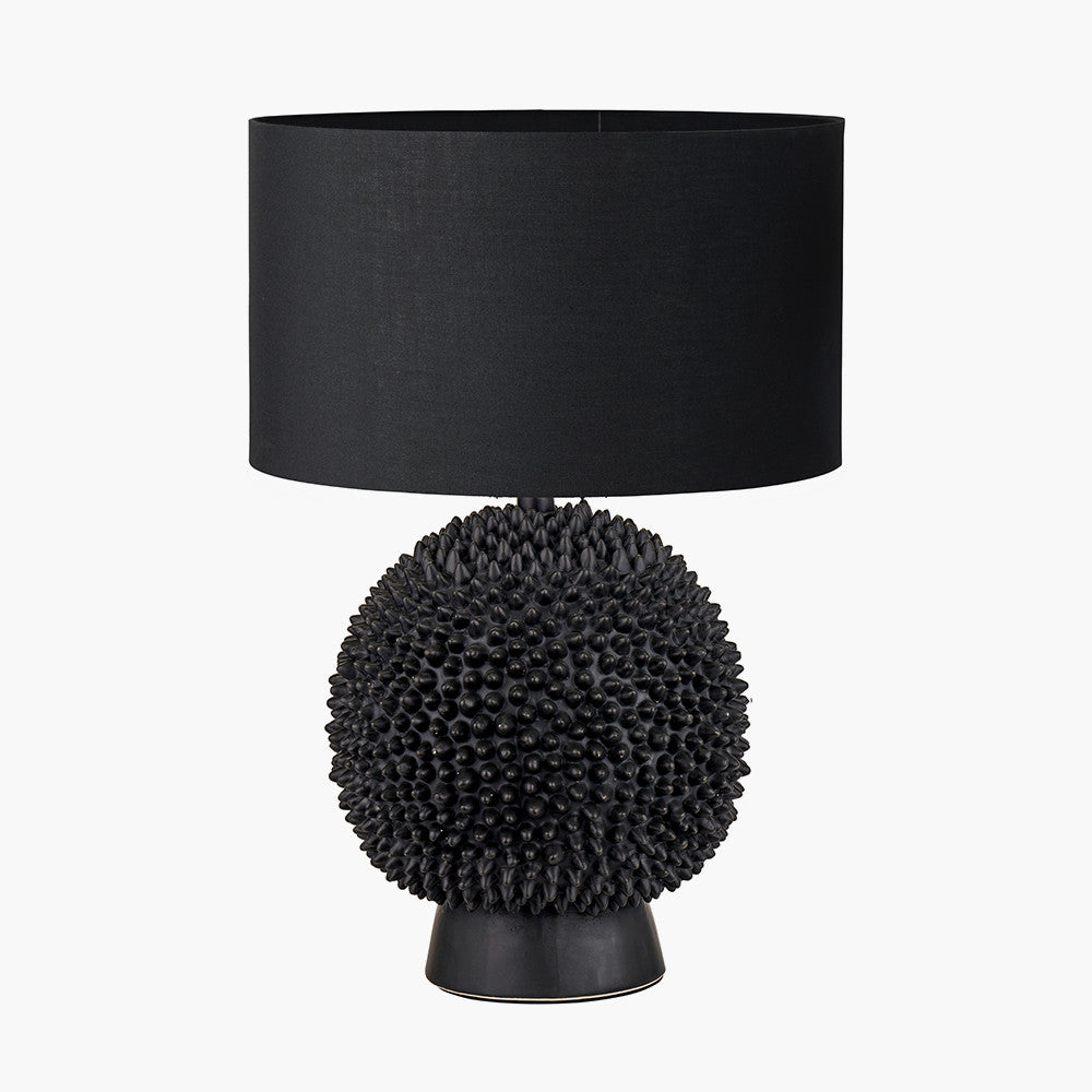 Wrenley Black Ceramic Sea Urchin Table Lamp Base with Harry 35cm Black Cotton Mix Cylinder Lampshade