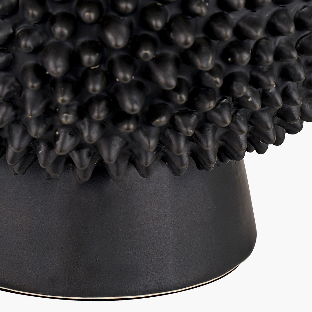 Wrenley Black Ceramic Sea Urchin Table Lamp Base with Harry 35cm Sage Cotton Mix Cylinder Lampshade