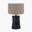 Devony Black Pleated Ceramic Table Lamp Base with Edward 35cm Natural Linen Cylinder Lampshade