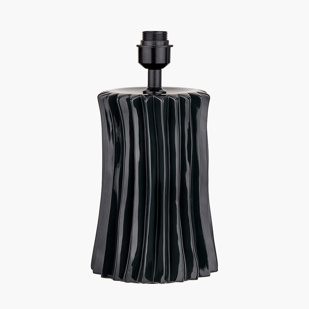Devony Black Pleated Ceramic Table Lamp Base with Edward 35cm Natural Linen Cylinder Lampshade