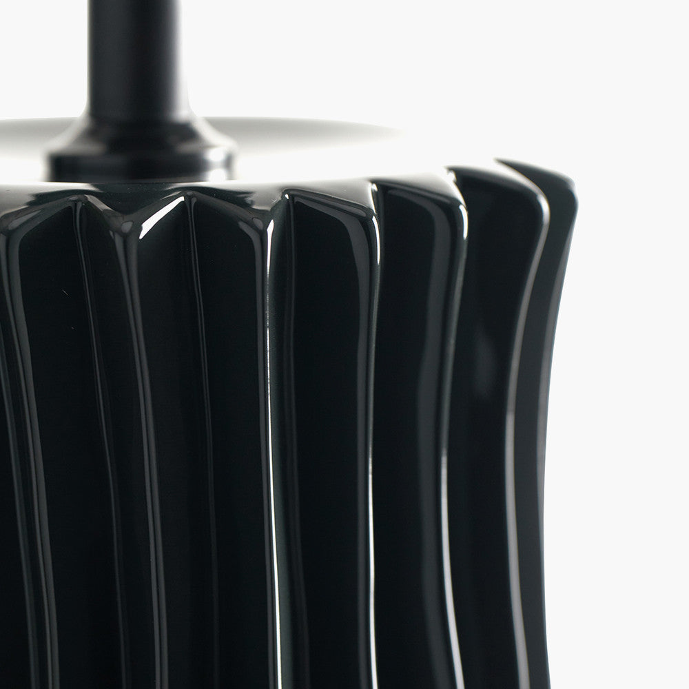 Devony Black Pleated Ceramic Table Lamp Base with Edward 35cm Natural Linen Cylinder Lampshade