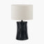 Devony Black Pleated Ceramic Table Lamp Base with Rouen 35cm White Boucle Cylinder Lampshade