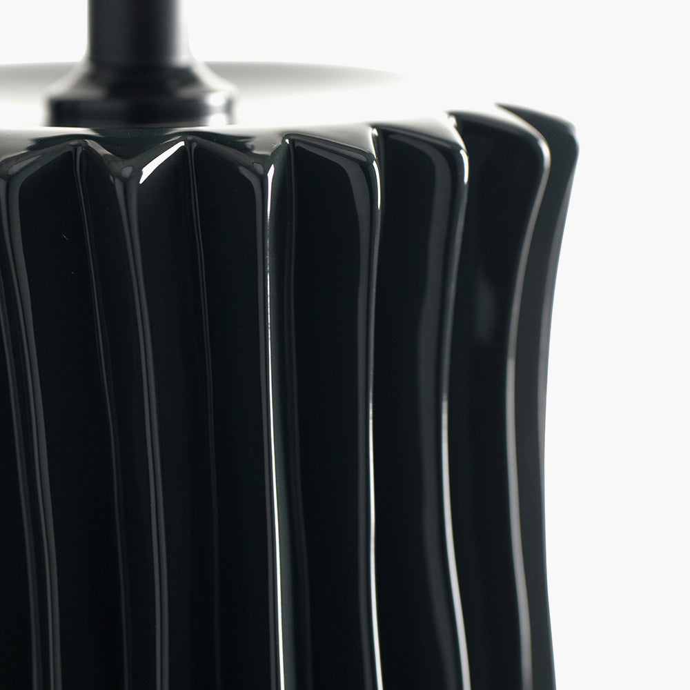 Devony Black Pleated Ceramic Table Lamp Base with Rouen 35cm White Boucle Cylinder Lampshade