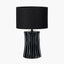 Devony Black Pleated Ceramic Table Lamp Base with Lino 35cm Black Self Lined Linen Cylinder Lampshade