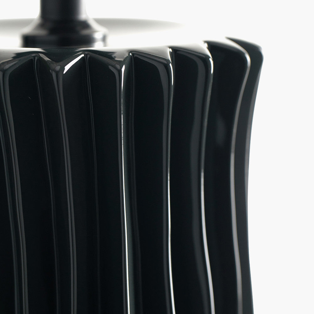 Devony Black Pleated Ceramic Table Lamp Base with Lino 35cm Black Self Lined Linen Cylinder Lampshade