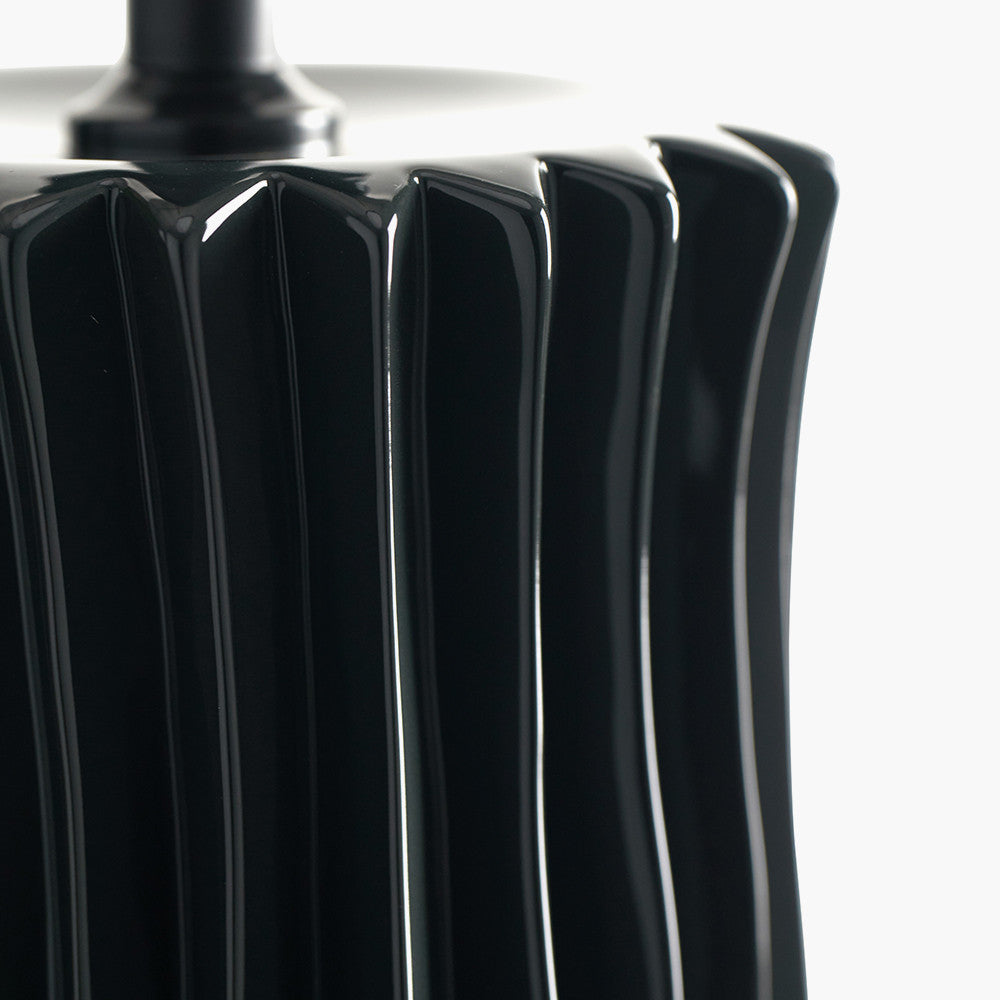 Devony Black Pleated Ceramic Table Lamp Base with Lino 35cm Cinnamon Self Lined Linen Cylinder Lampshade