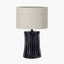 Devony Black Pleated Ceramic Table Lamp Base with Lino 35cm Grey Self Lined Linen Cylinder Lampshade